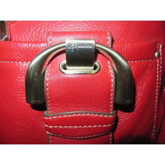 B. Makowsky Vintage Red Pebbled Leather Crossbody Bag & Large Silver Bag Charm - Picture 6 of 11